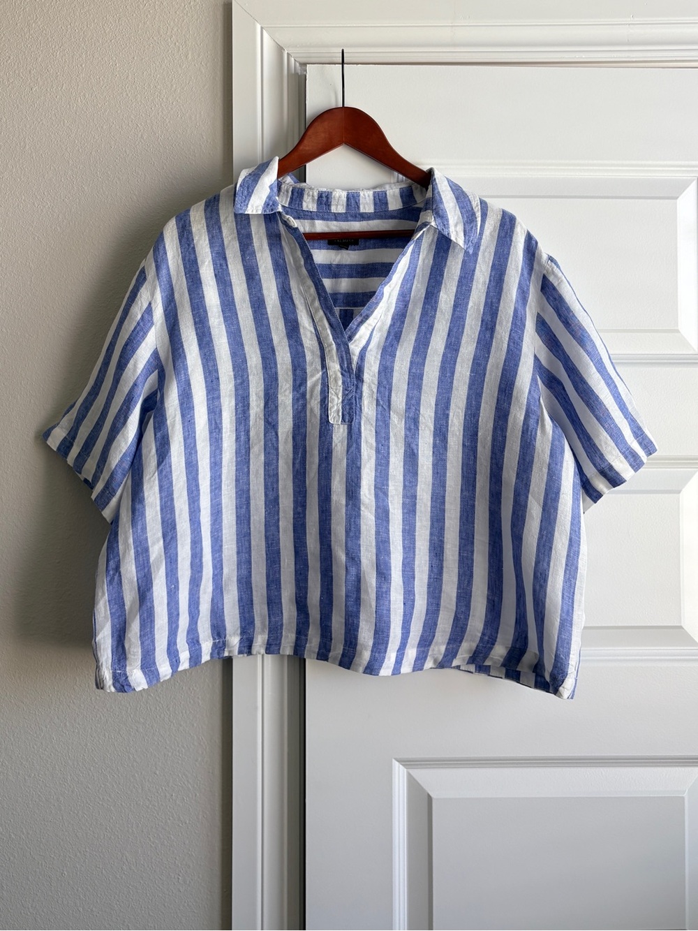 Talbots 100% Linen Blue & White Striped Popover – XL